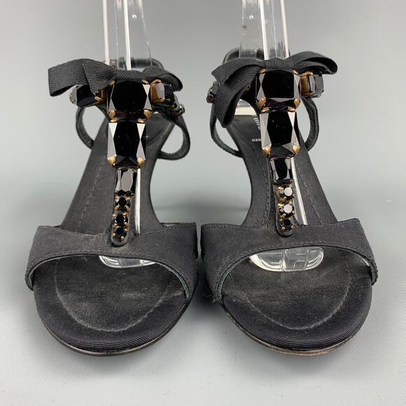 MIU MIU Size 7.5 Black Rhinestone Strappy Sandals - Picture 1 of 1